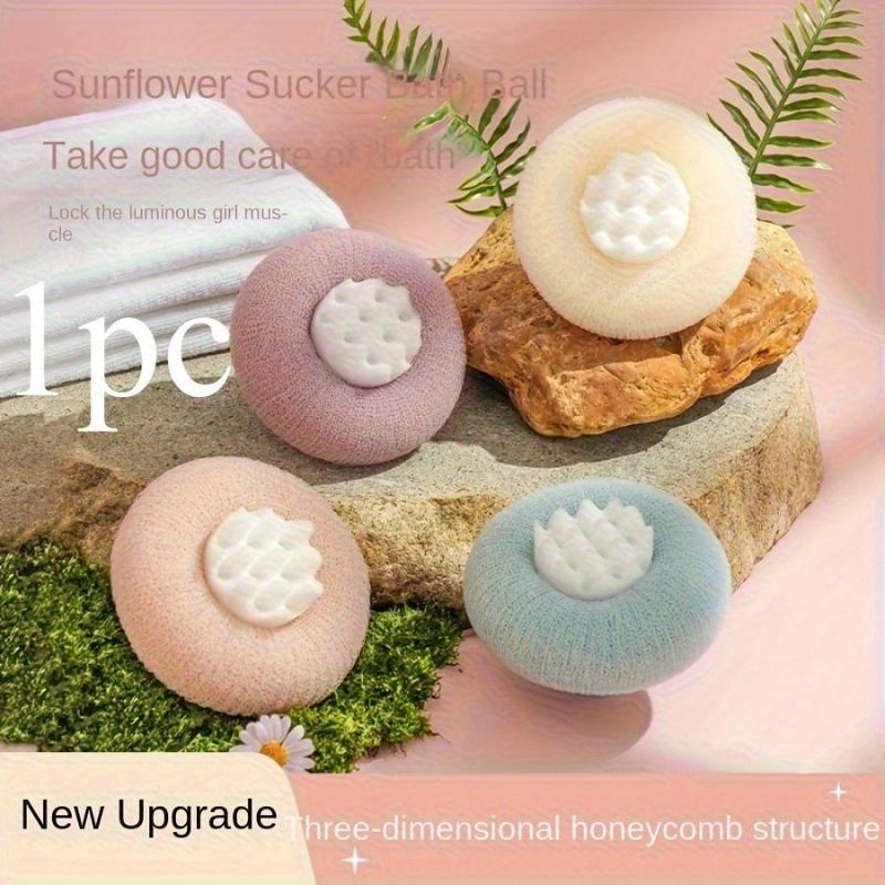 1PC Sunflower Bath Sponge with Suction Cup - Exfoliating Massage Sponge with Honeycomb Texture Handle, Women s Bath Accessory
