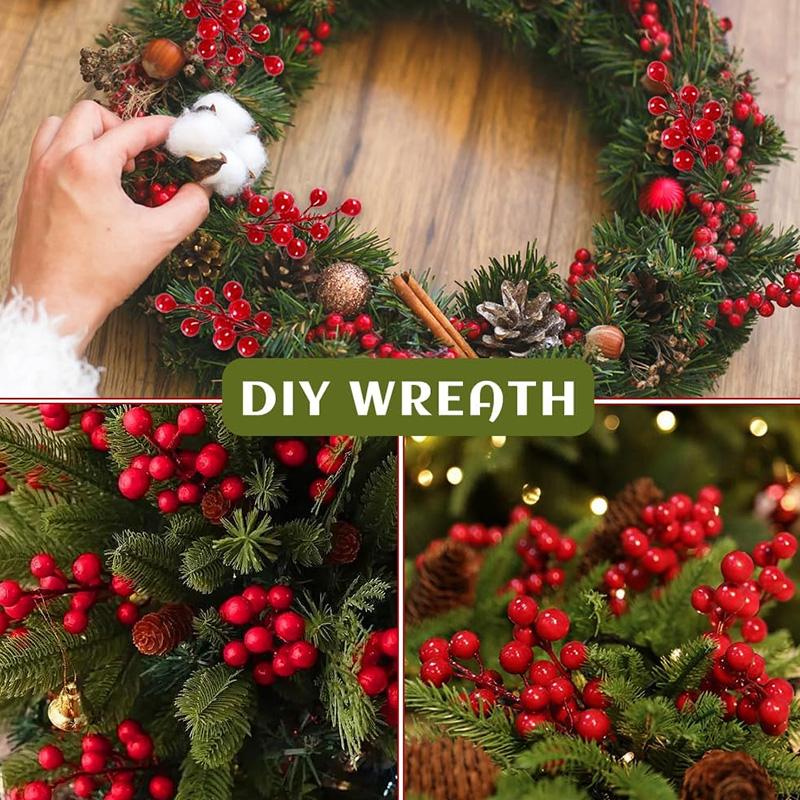 20/5pcs Christmas Artificial Red Berries Stems for Xmas Tree Hanging Fake Flowers Plants Ornament New Year Home DIY Decorations