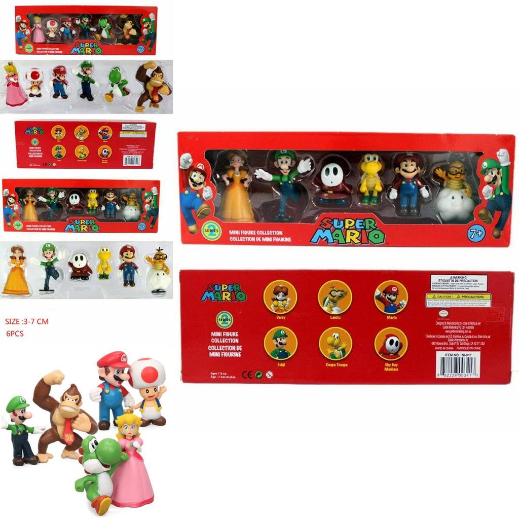 Sechsteiliges Super Mario Bros Actionfiguren-Spielzeugset mit Luigi, Yoshi und Pilz-Sammelfiguren für Kinder