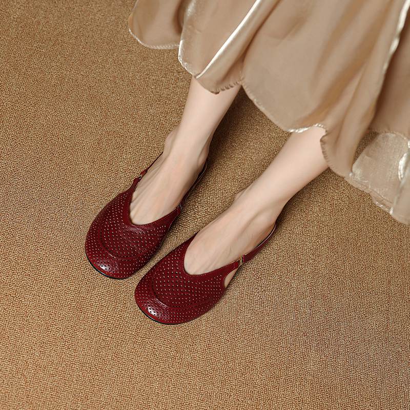 Krazing Pot SheepSkin Mules Round Toe Size 42 Low Heels Slip on Light Shoes Increased Hollow Style Pumps