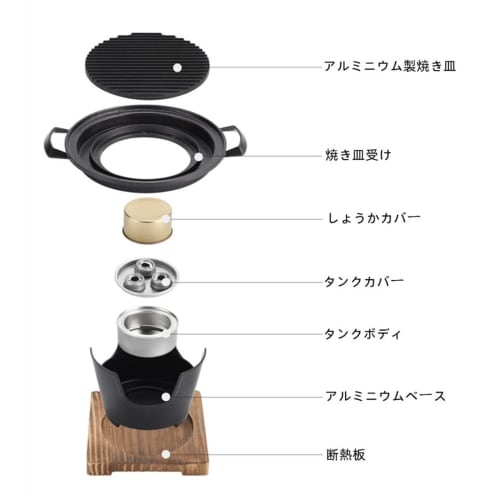 Amecke One-Person Yakiniku Grill Pan, Yakiniku Plate, Grill Plate, Aluminum Yakiniku Stove, Commercial-Grade, Mini, Tabletop, Round, with Dedicated Wo