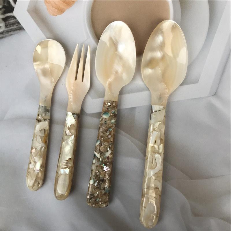 Shell Spoon Crushed Fork Coffee Ice Cream Cake Shell Fork Caviar Small Spoon Household Fruit Fork Kitchen Supplies