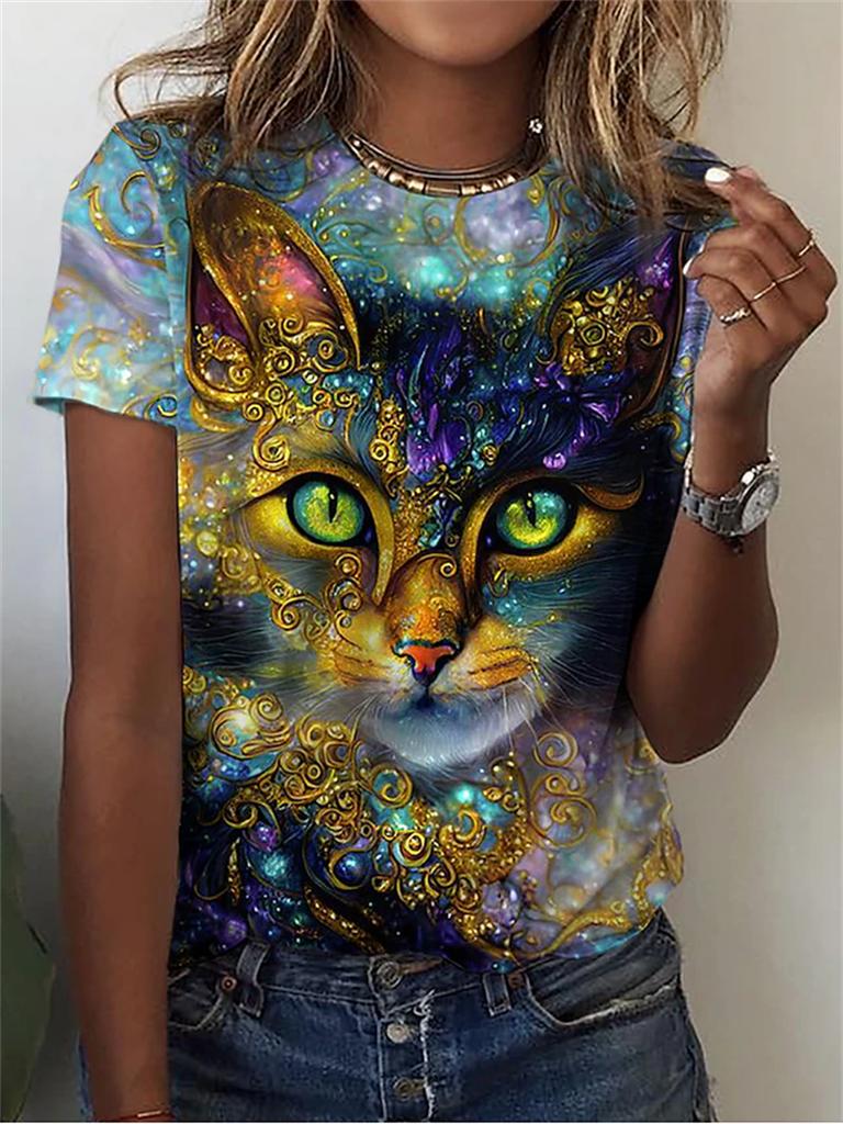 3d Kawaii Cat Printed Pretty Women's Clothing Female Funny Animal Print Short Sleeve T Shirt Girls Harujuku Oversized Tees Tops