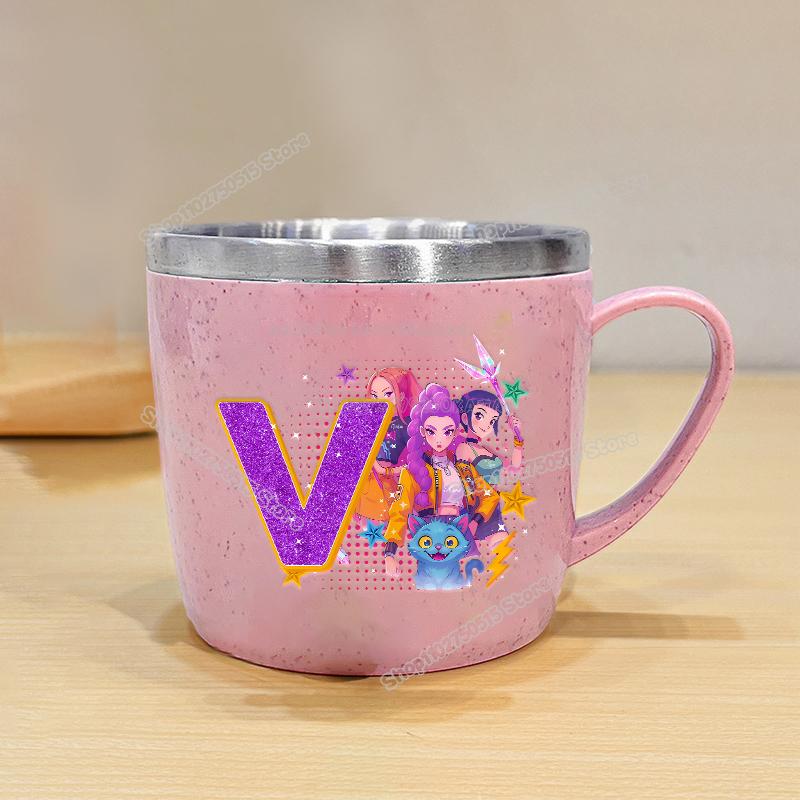 High Quality KPop Demon Hunters Letter A-z Milk Mugs Cartoon Children Water Cups School Office Coffee Tea Mug Girl Stainless Steel Drink Cup