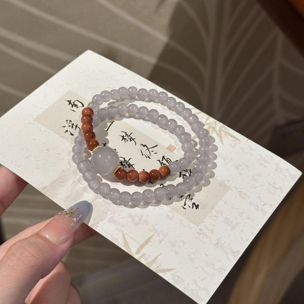 Elegant Double Circle Moonlight Gray Beaded Bracelet – Stylish & Versatile for Women