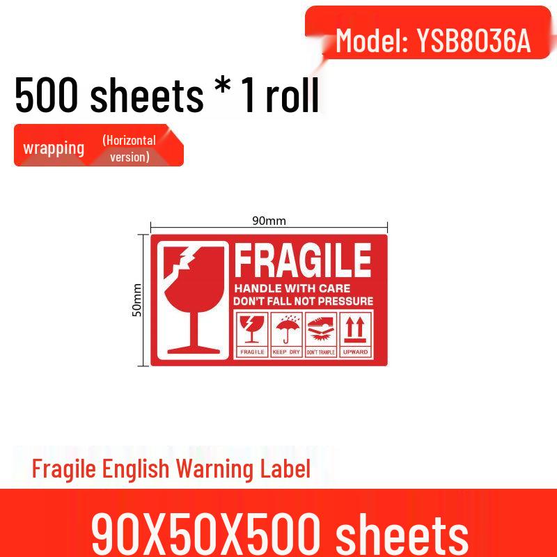Caution: Fragile Handle with Care Stickers - English & Chinese, 90x50mm, Glass Transport Warning, Do Not Crush