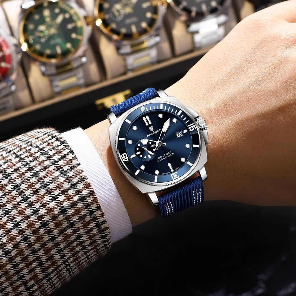 Luxury Trendy Man Wristwatch Square Dial Waterproof Luminous Date Week Men Watch Simple Business Quartz Leather Men's Watches Reloj