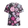 Women's V-Neck Short Sleeve Work Shirt with Pocket, Printed Top for or Uniform, Lightweight Tunic