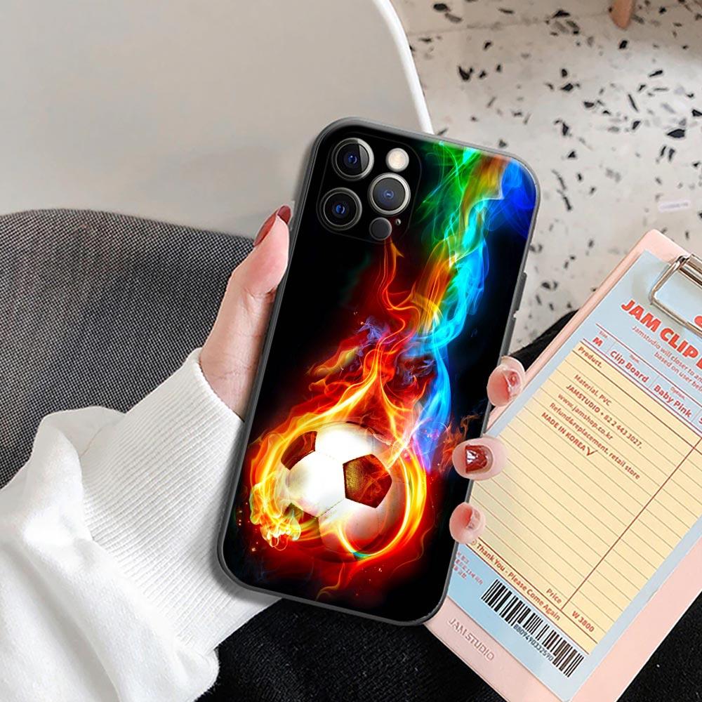 

Fire Football Soccer Ball Phone Case for Apple iPhone 16 15 14 Plus 11 13 17 Pro Max 17Air 16e 17Pro Cases Soft Silicone Cover iPhone 16e