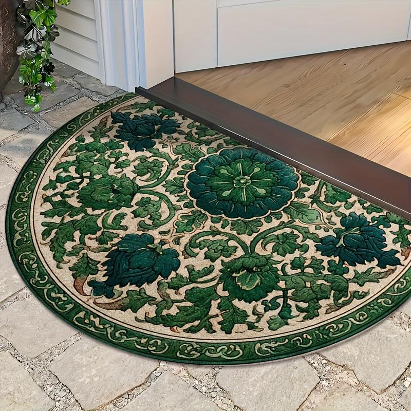 1 Pezzo Tappetino Benvenuto Floreale Verde Vintage a Semicerchio Antiscivolo per Esterno Patio Portico Cucina Bagno Ingresso Tappeto per Pavimento