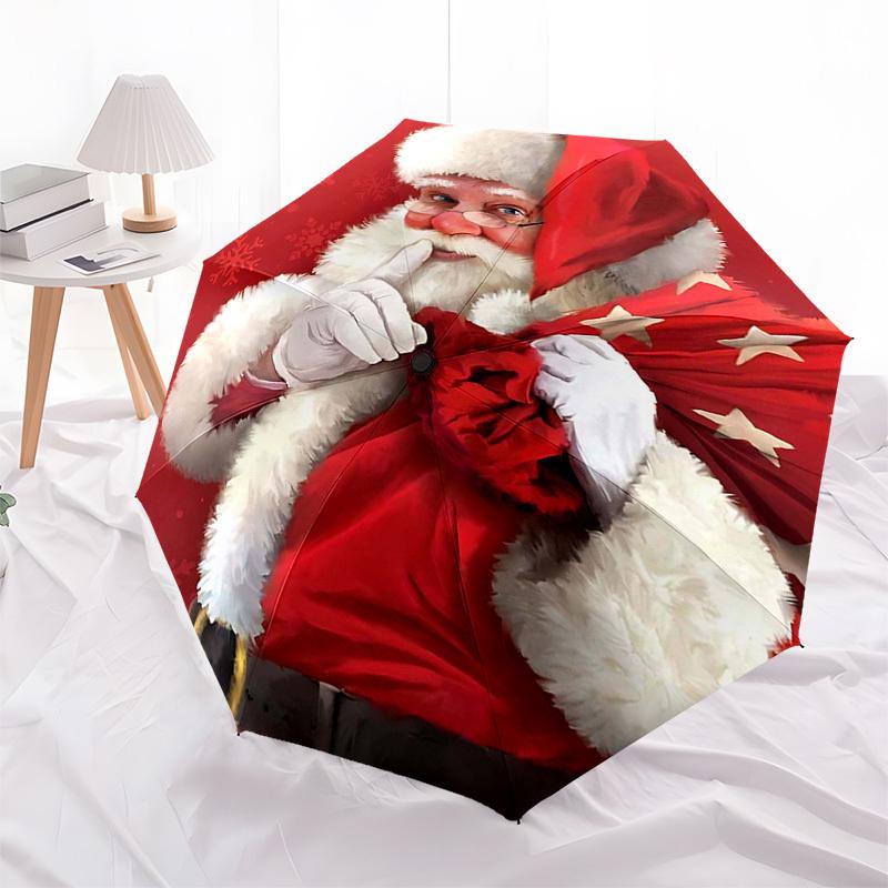 1pc Starry Night Santa: Automatic Opening Umbrella with Foldable Design, 8-Bone Iron Frame, Outdoor Use, Festive Gift for Fans, Travelers, Daily Use.H