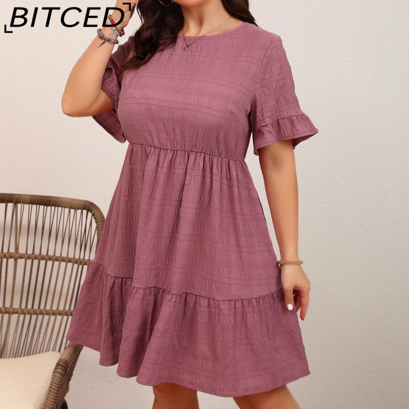 

BITCED Women s Loose-Fit Casual Short-Sleeve Waist-Tied Flowing Dress XXXXL персиковый
