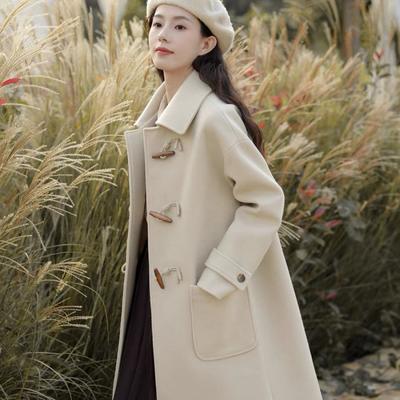 Winter Wollmantel Damen Dick Klein Neu Retro Langer Knebelverschluss Wollmantel Herbst und Winter.