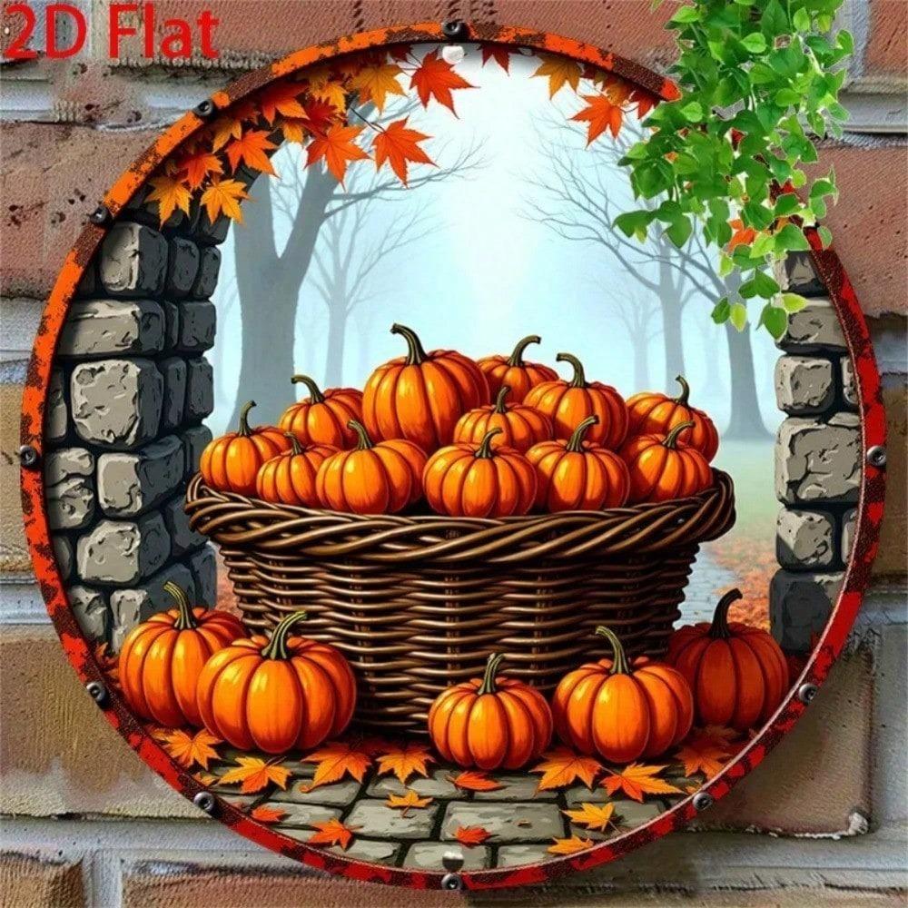 Vintage Fall Tin Sign Rustic Pumpkin Leaf Wall Art Kitchen Cafe Decor