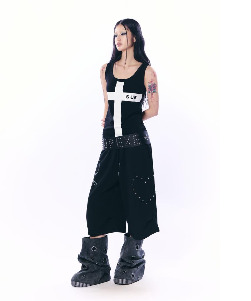 SETUP-EXE Logo Cross Sleeveless Top / Black