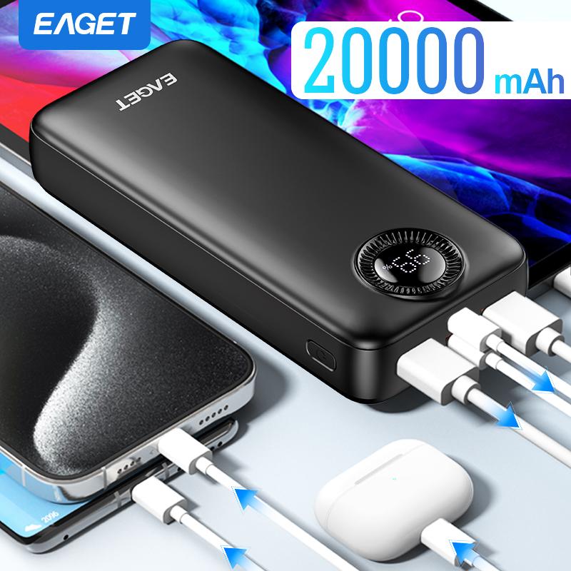EAGET 20000mAh Powerbank PD 22.5W Superrask Lading Powerbank med LED Batteridisplay for iPhone 14-17 Android/Samsung/Nettbrett