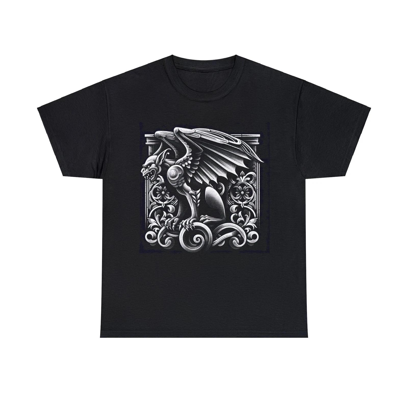 Unisex Adult T Shirt Art Deco Menacing Gargoyle Retro Vintage Style Gothic Black S