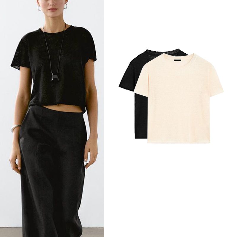 MD Summer New Arrival Women's Clothing American Basic Style Casual Minimalist Lightweight round Neck Short Sleeve T-shirt Top 6813703