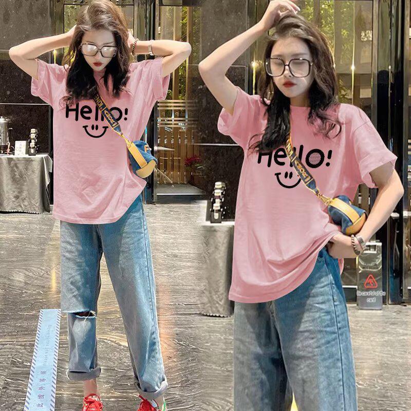 

Женская футболка с коротким рукавом в японском стиле с белым принтом букв 2XL розовый