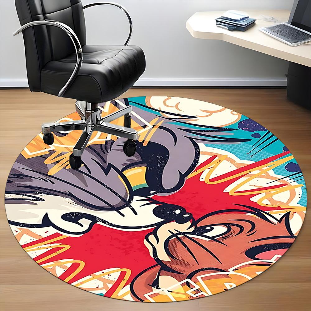 1pc Tom Jerry Office Round Area Rug, Under Office Chairs Bedroom Living Room Home Decor, Room Deco, Available In Various Sizes