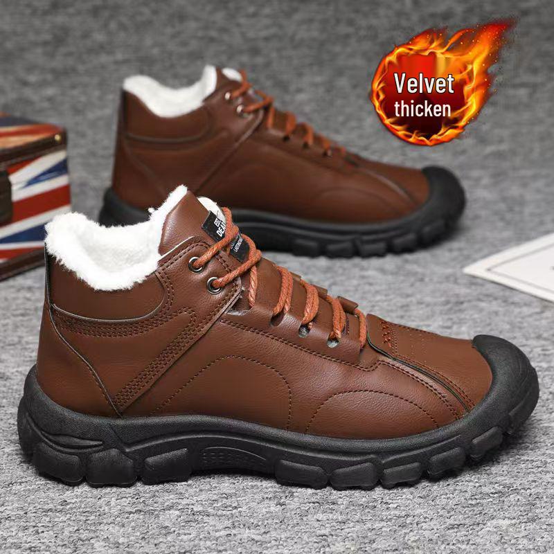 

Men s Waterproof High-Top Leather Winter Snow Boots - Plush, Warm, Non-Slip, Casual Cotton. 42
