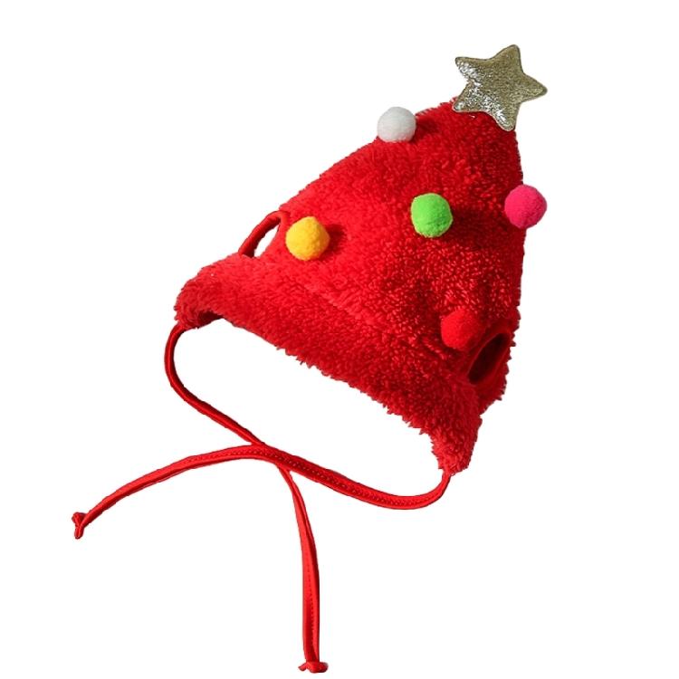 Christmas Tree Hat for Dog Hat Pompoms Headwear Christmas Pet Christmas Reindeer S