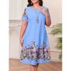 Big Size Women's Dress 3D Vintage Floral Summer Short Sleeve round Neck Casual Dress
