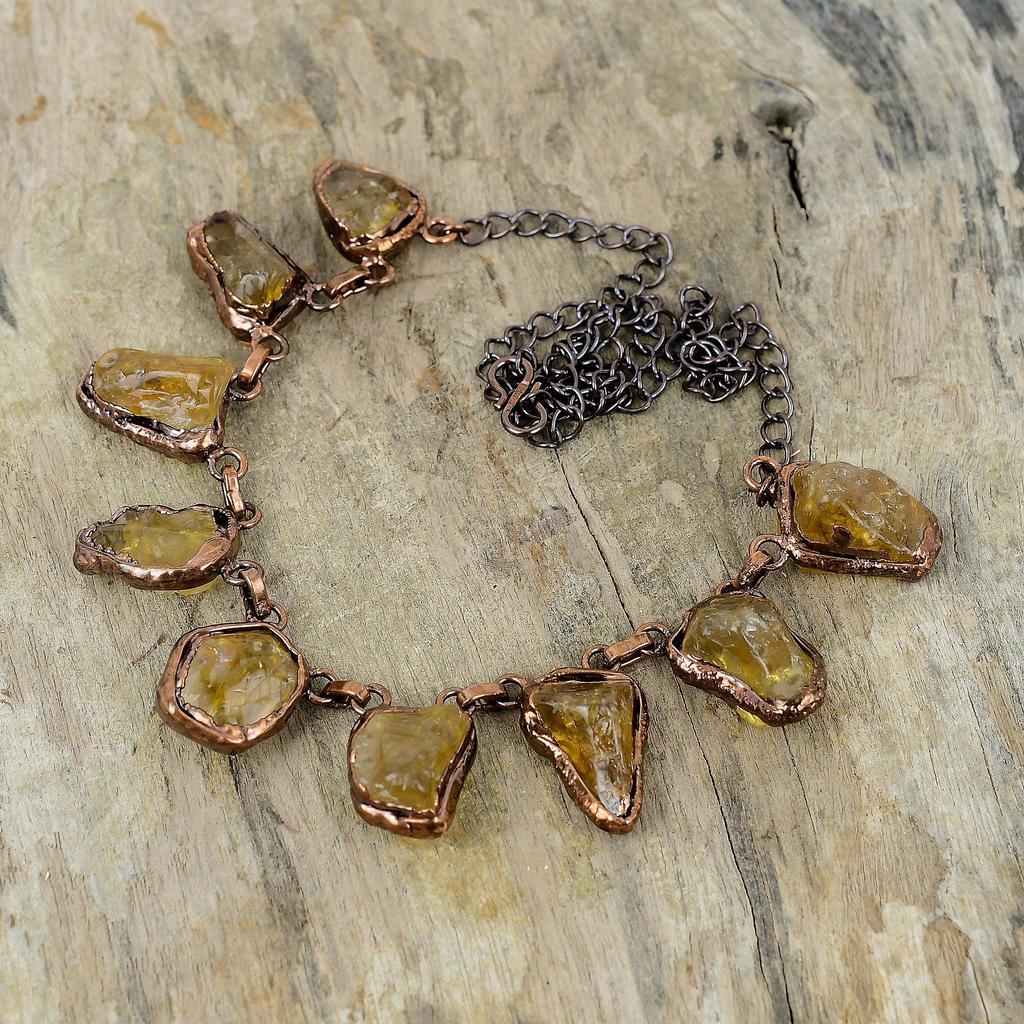 Citrine Rough Necklace Electroformed Copper Necklace Adjustable Chain Necklace Handmade Gemstone Necklace Electroformed Jewelry Gift For Her