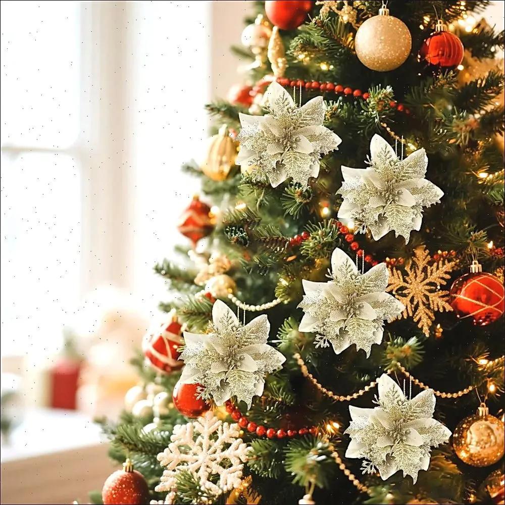 

10pcs Christmas Three-Tier Christmas Flower Artificial Christmas Tree Decoration One Size золотий