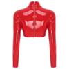 Women's Patent Leather Long Sleeve Crop Top Tee Shirts Party Club Clubwear