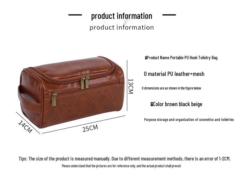 Men's Large Waterproof PU Toiletry Bag - Travel Cosmetic Organizer