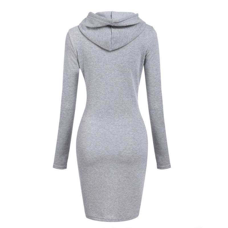 Autumn and winter new solid color hooded long-sleeved ladies dress, fashion sports street classic all-match mid-length skirt female vitality 887