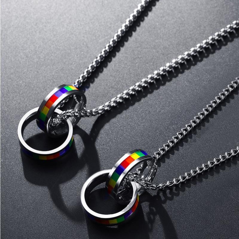 Rainbow Titanium Stainless Steel Unisex Necklace – Seven-Color Pendant Jewelry for Couples