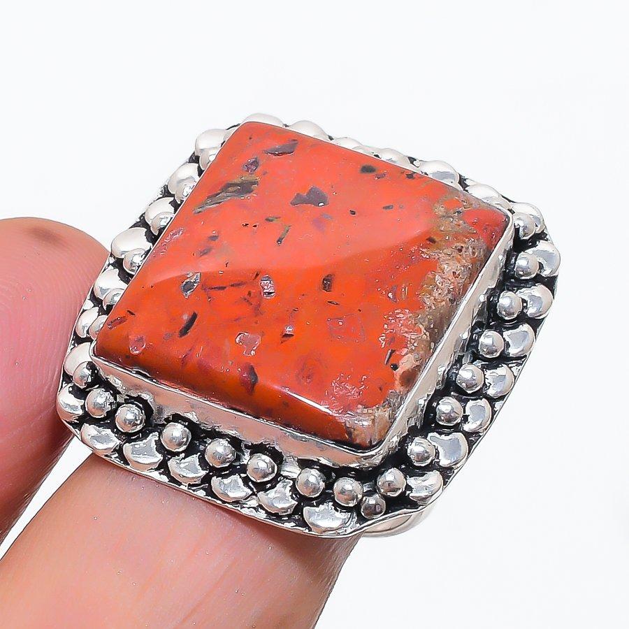 

Натуральный камень Красная речная яшма Ювелирное изделие из серебра 925 пробы Кольцо Размер 8.5 v5G88