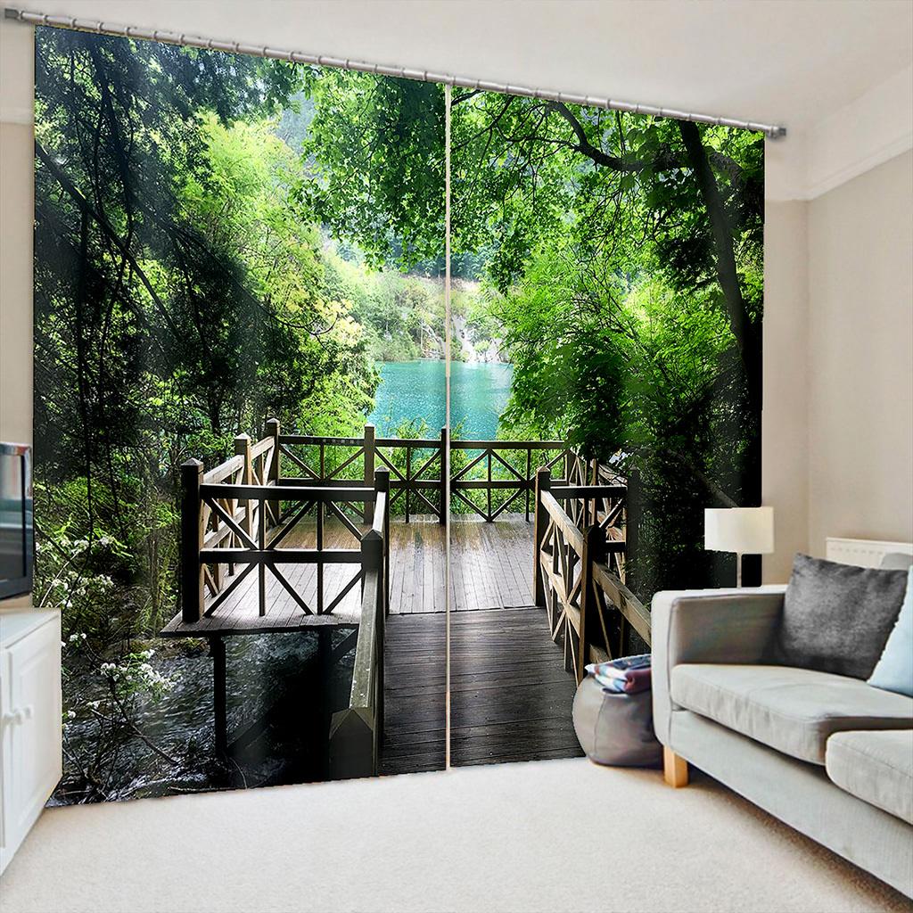 2024 Nature Seaside Scenery 3D Landscape Modern Thin Cloud Window Curtains for Living Room Bedroom Decor 2 Pieces Free Shipping