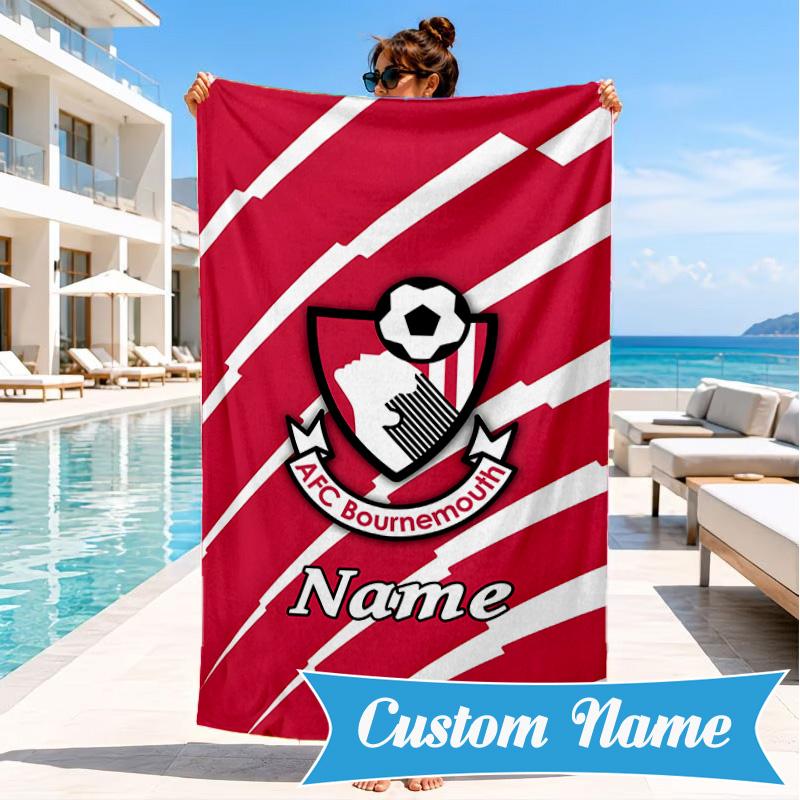 Custom Name Beach Towel Bournemouth Crest Microfiber Beach Towel, Lightweight for Summer Travel, Swimming Pool Fan Birthday Gift