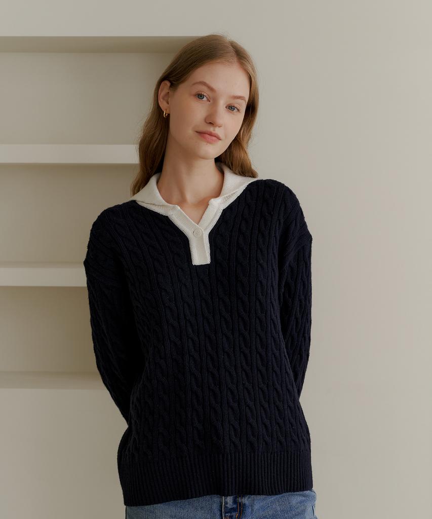 YUPPE Over Collar Knit_Navy