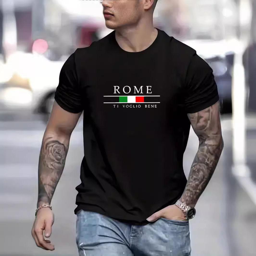 

Мужская футболка с принтом букв ROME, рубашка с короткими рукавами и круглым вырезом M