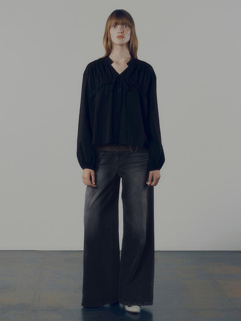 Leibeu Washing Wide Denim Pants In Black Vj4Xl151-10