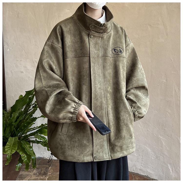 Men's Retro Heavyweight Suede Stand-up Collar Winter Jacket - Casual, Versatile, Trendy Outerwear