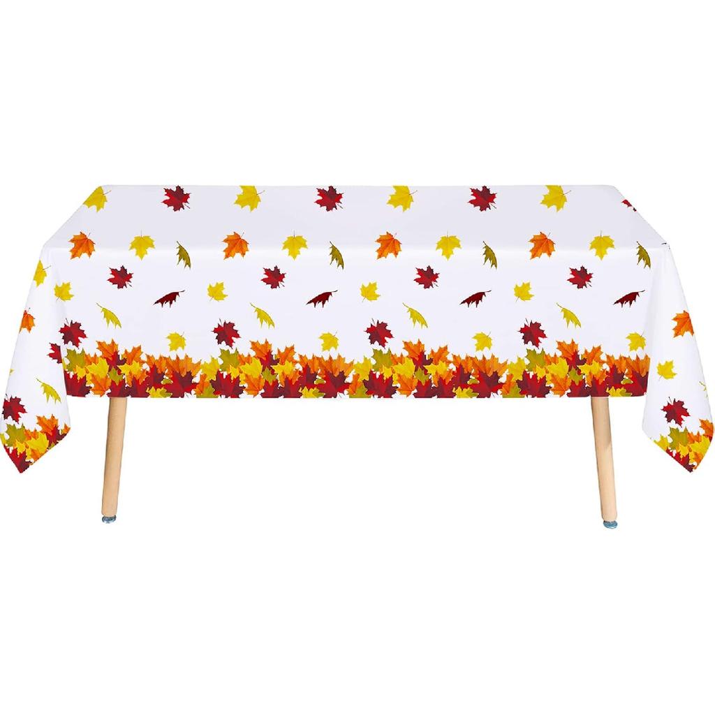 HOWAF 3 Pieces Thanksgiving Fall Leaf Tablecovers, Happy Thanksgiving Day Maple Leave Tablecloths, Autumn Themed Plastic Table Cloth for Thanksgiving