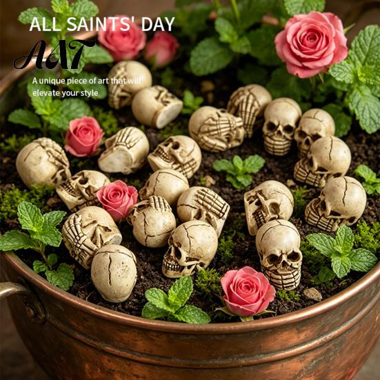 Miniature Horror Props 20Pcs Creative Skull Figurines, Cool Statues for Garden Bonsai DIY Halloween Scene Kit Decoration, Small Resin Crafts