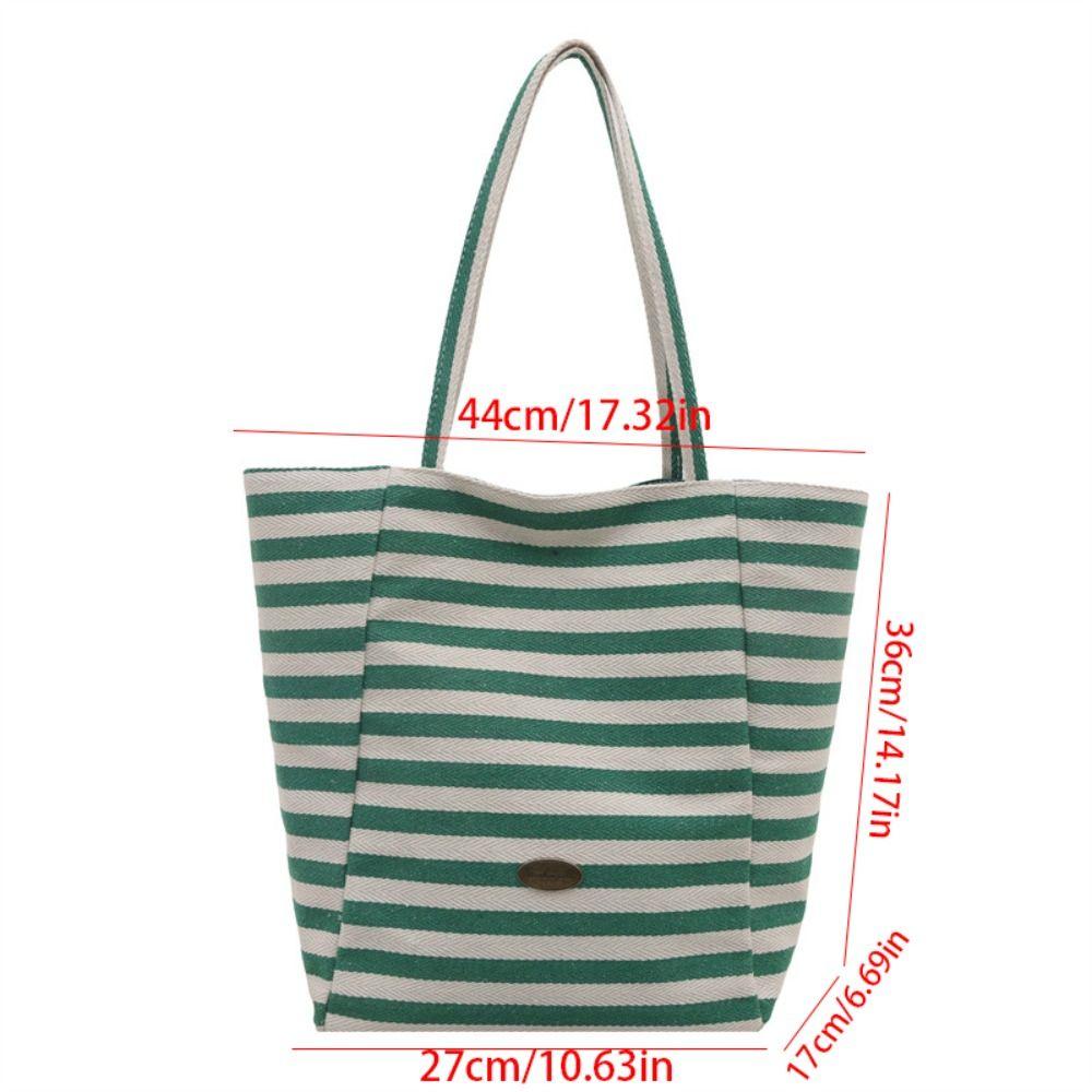 Letter Stripe Canvas Bag Striped Tote Bag Simple Cloth Shoulder Bag  Girls
