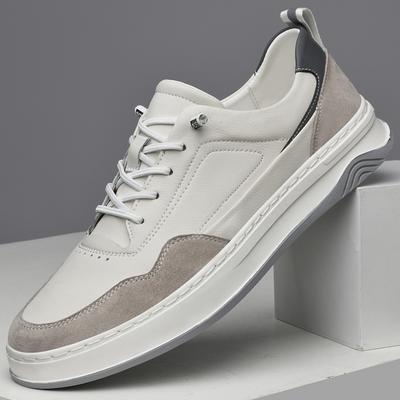 Fashion Spring Men Shoes White Sneakers Casual Leather Mens Shoes Italian Comfortable Split Leather Sneakers Brand Jogging Male Footwear