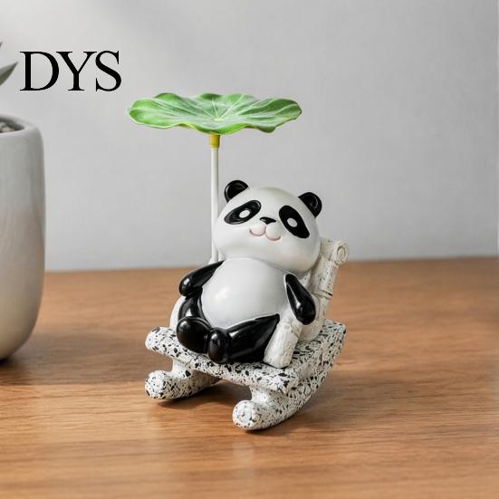 Cute Panda Figurines Rocking Frog Figurine, Resin Bobble Chair Decor with Lotus Leaf Design, Exquisite Photo Props Stress Relief Desk Ornament for Car