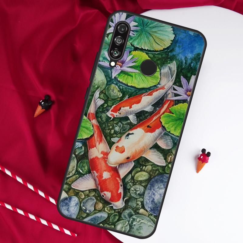 Koi Carp Fish Painting For Huawei Nova Y61 Y91 Y73 Y72 Y90 Y70 Y60 12s 12i 11i 8i 9 10 SE P60 P30 Pro P40 Lite Case