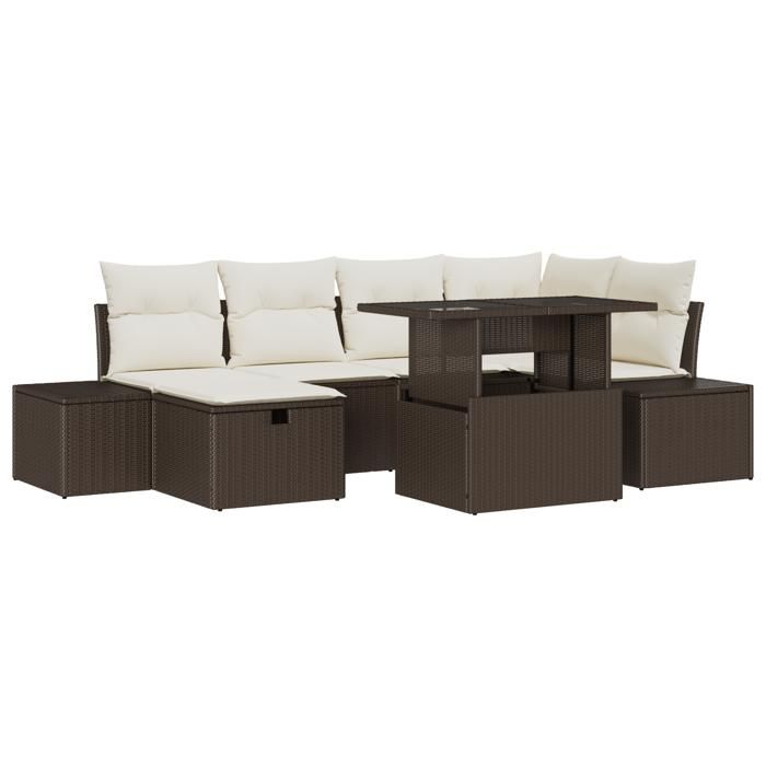 VidaXL Ensemble de Canapés de Jardin 7 Pièces avec Coussins Marron en Rattan Poly 3359875
