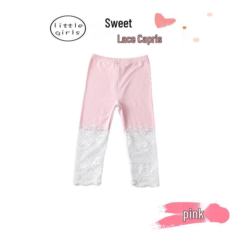 Girls' Summer Lace Trim Capri Pants - Stylish and Versatile Thin Layer