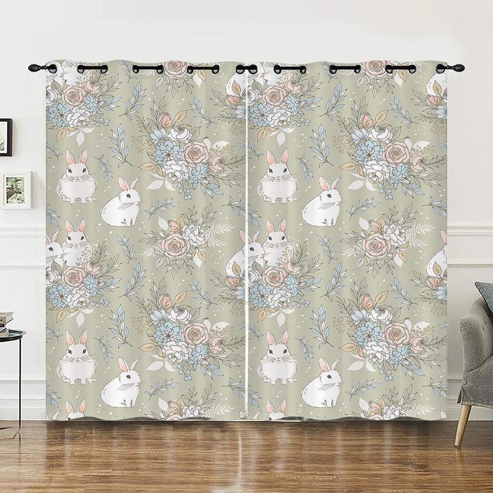 Curtain Animal Rabbit Illustration Curtain Digital Printing Blackout Curtain No Punching