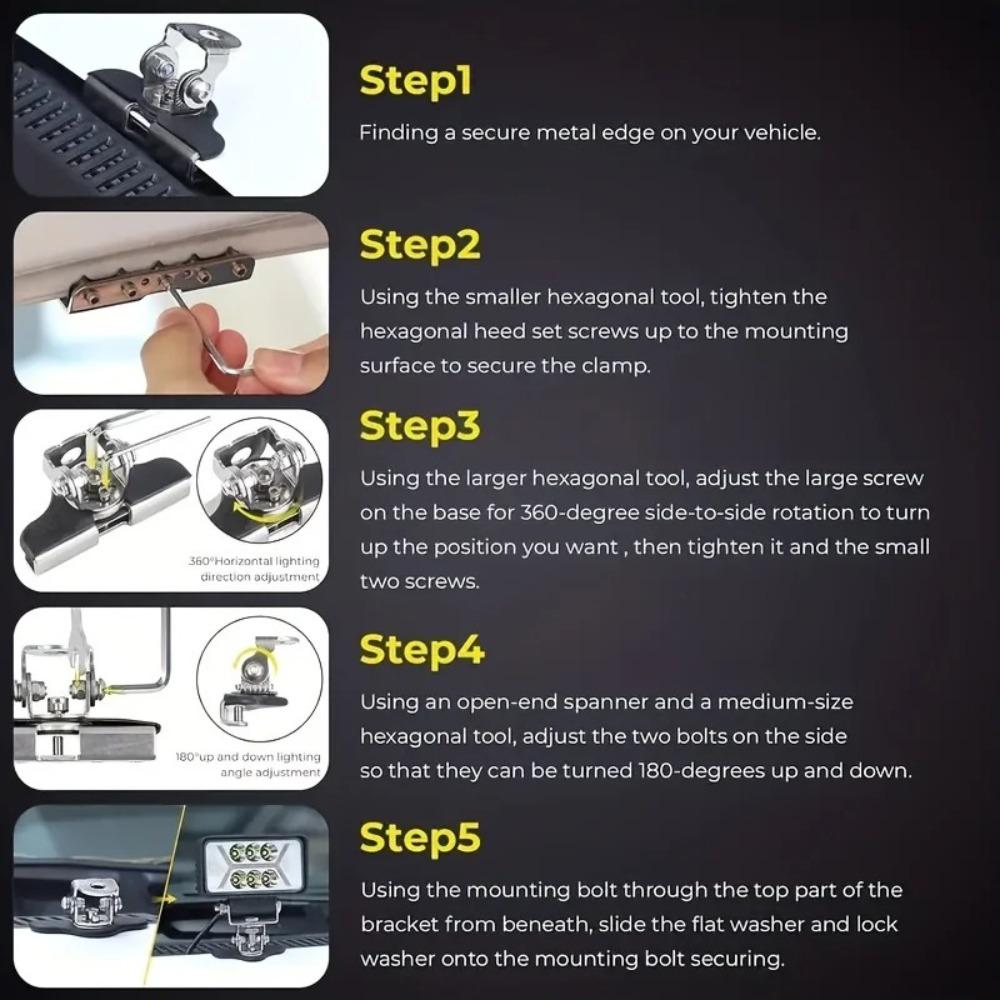 2Pcs Base Mounting Stand Car Hood Light Bar Bracket Spotlight Grille Mount LED Light Setup